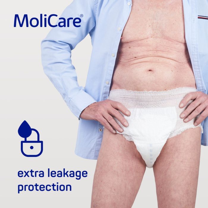 MoliCare Mobile packaging with a white diaper illustration on a gray background