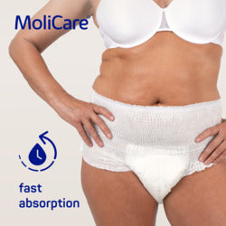 MoliCare product with a focus on fast absorption on a white background