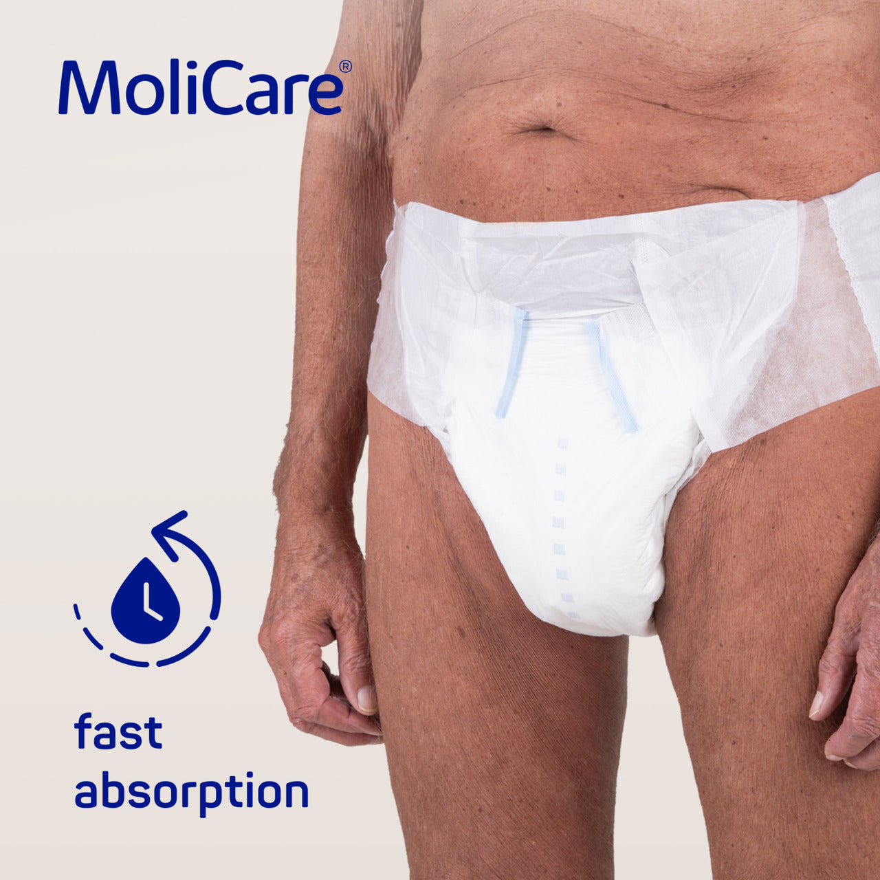 MoliCare adult diaper with fast absorption feature on a plain background