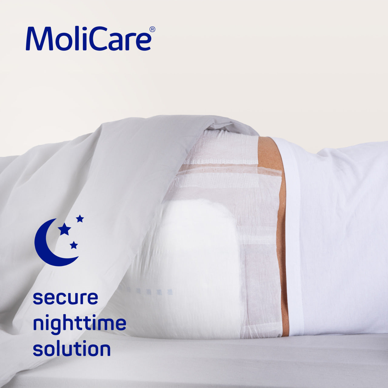 MoliCare product with text 'secure nighttime solution' on a light background