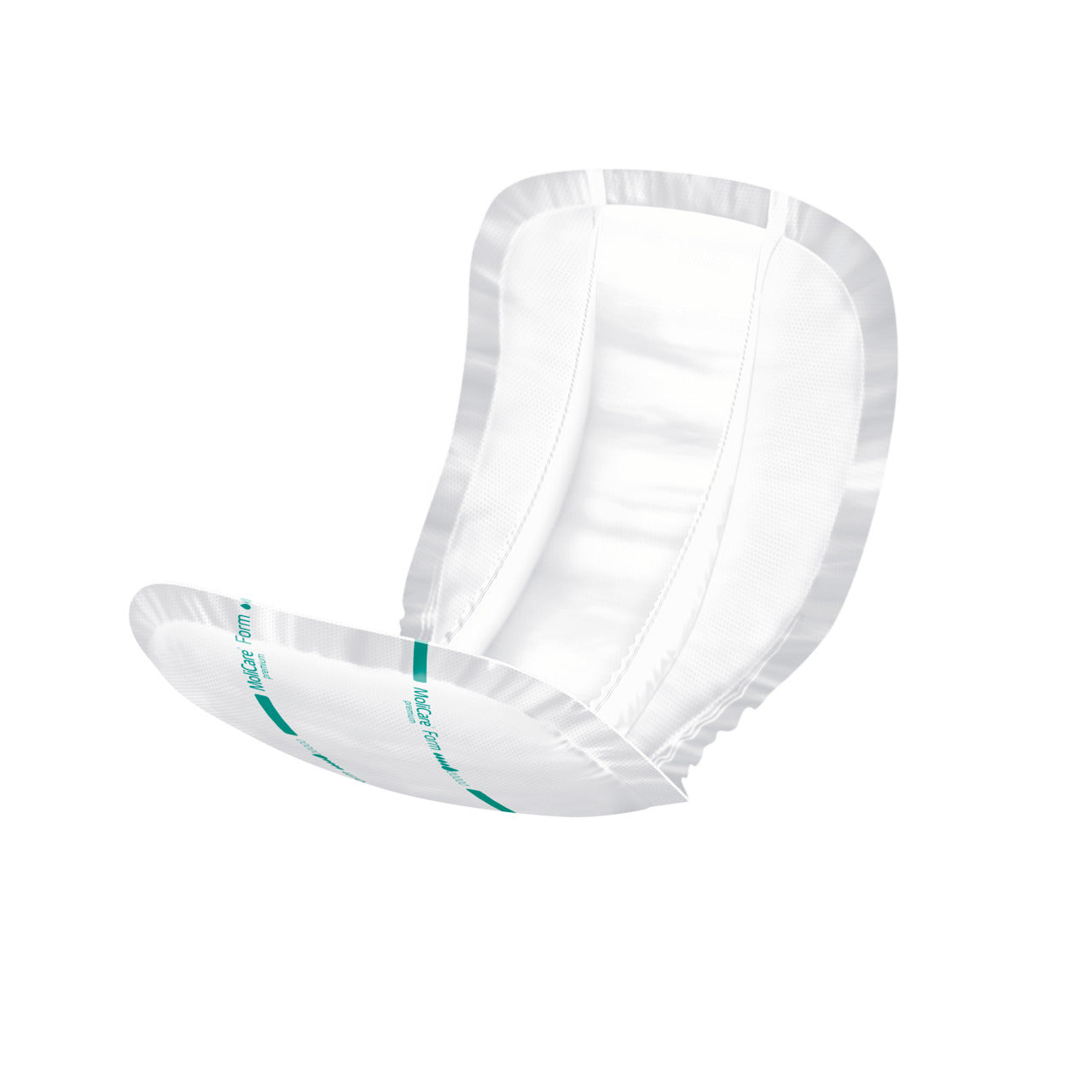 White incontinence pad with a clear plastic cover on a white background