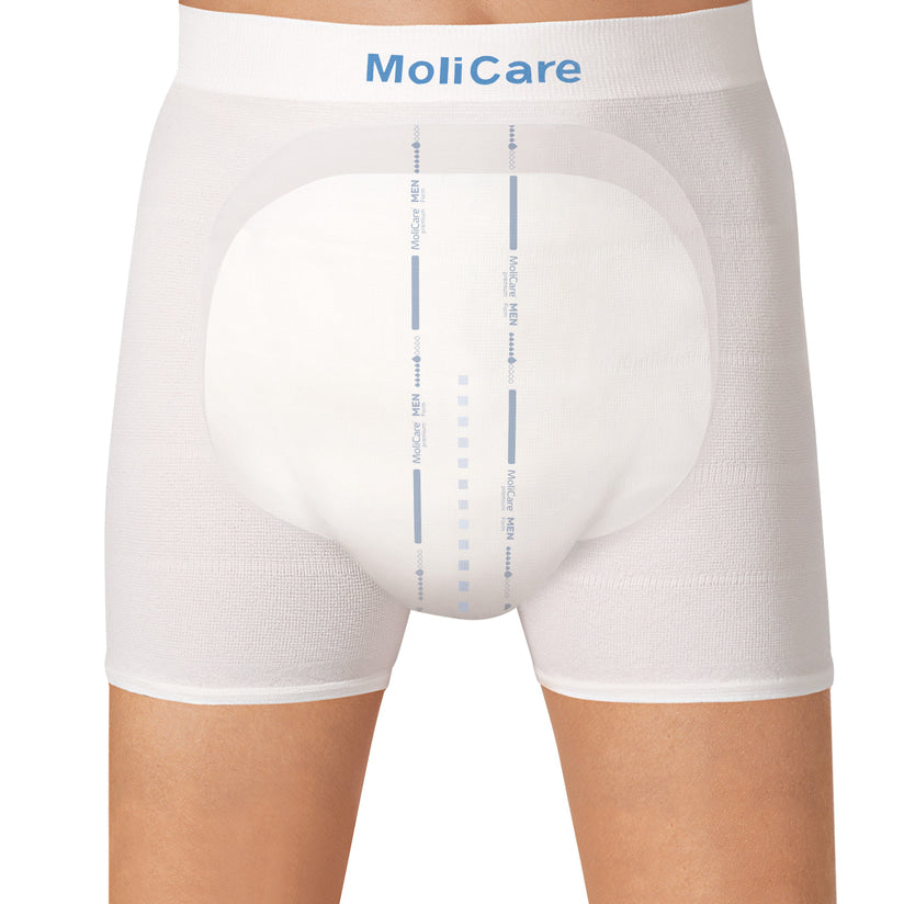 White incontinence brief with 'MoliCare' branding on a white background