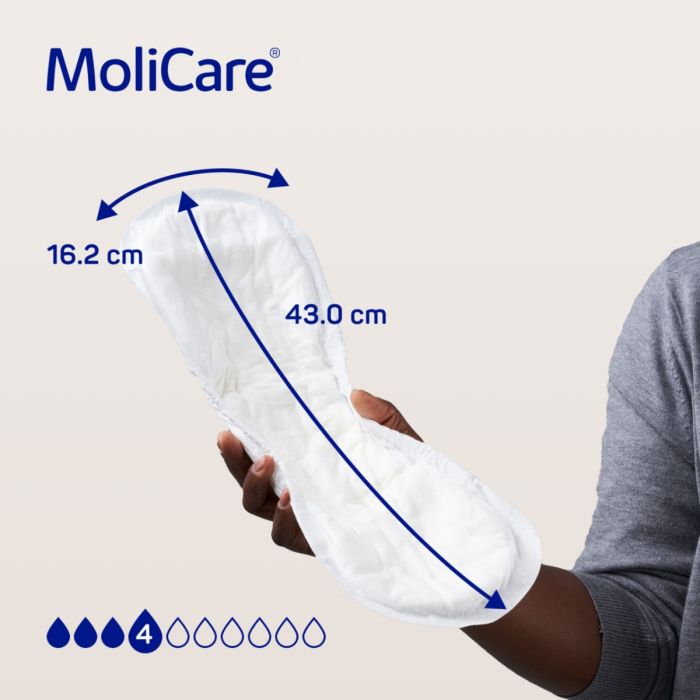 MoliCare Premium skin friendly lady pad packaging with pink and gray design.