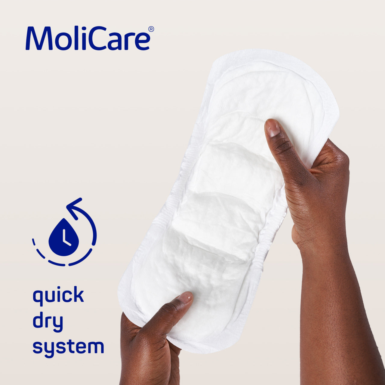 MoliCare product with quick dry system feature on a light background