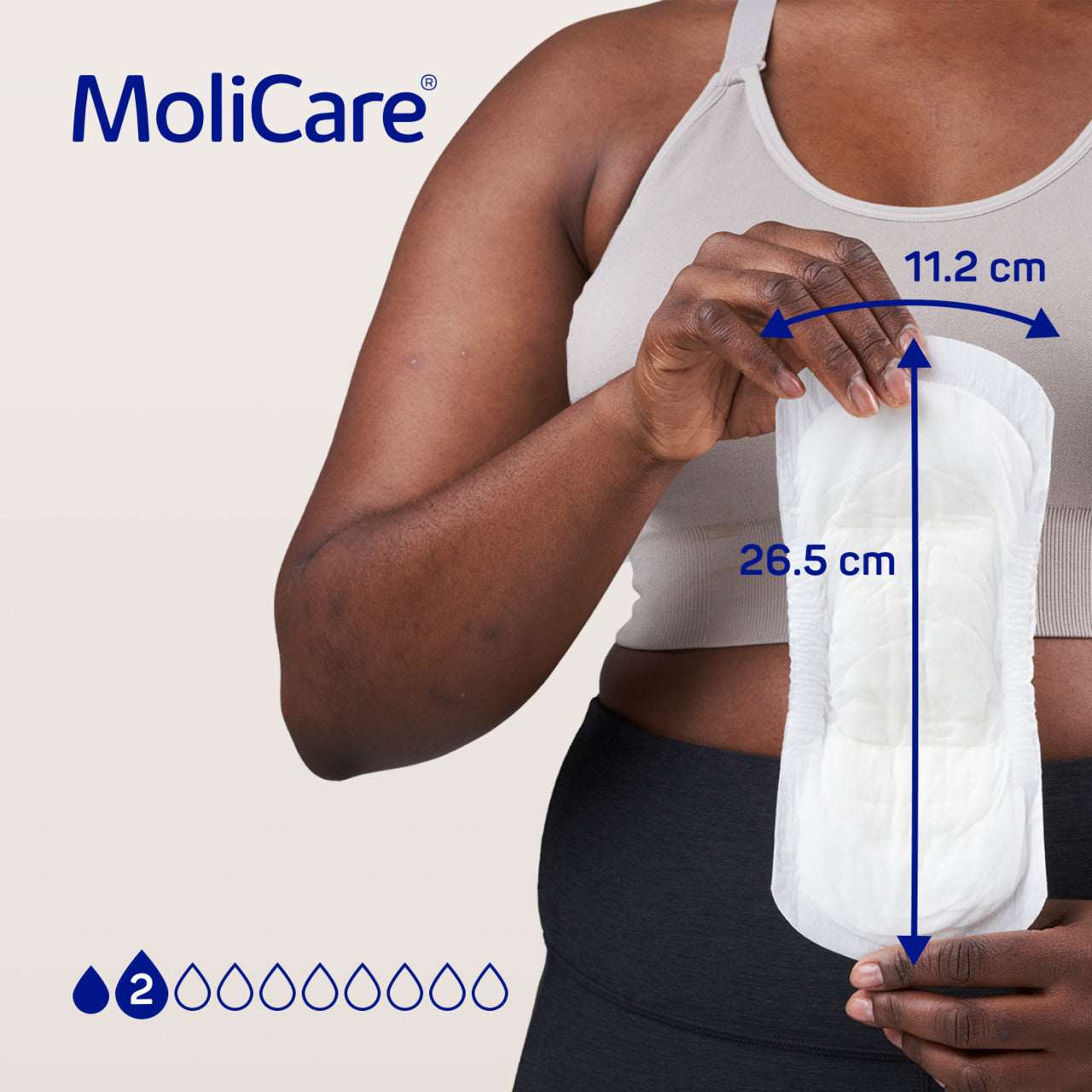 MoliCare product with measurements and branding on a plain background