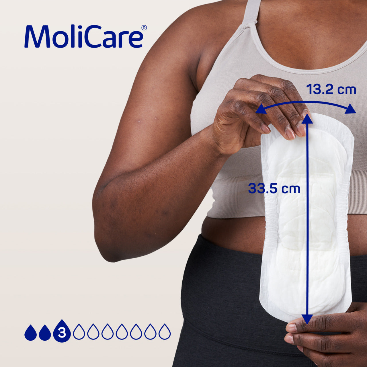MoliCare product with measurements and branding on a plain background
