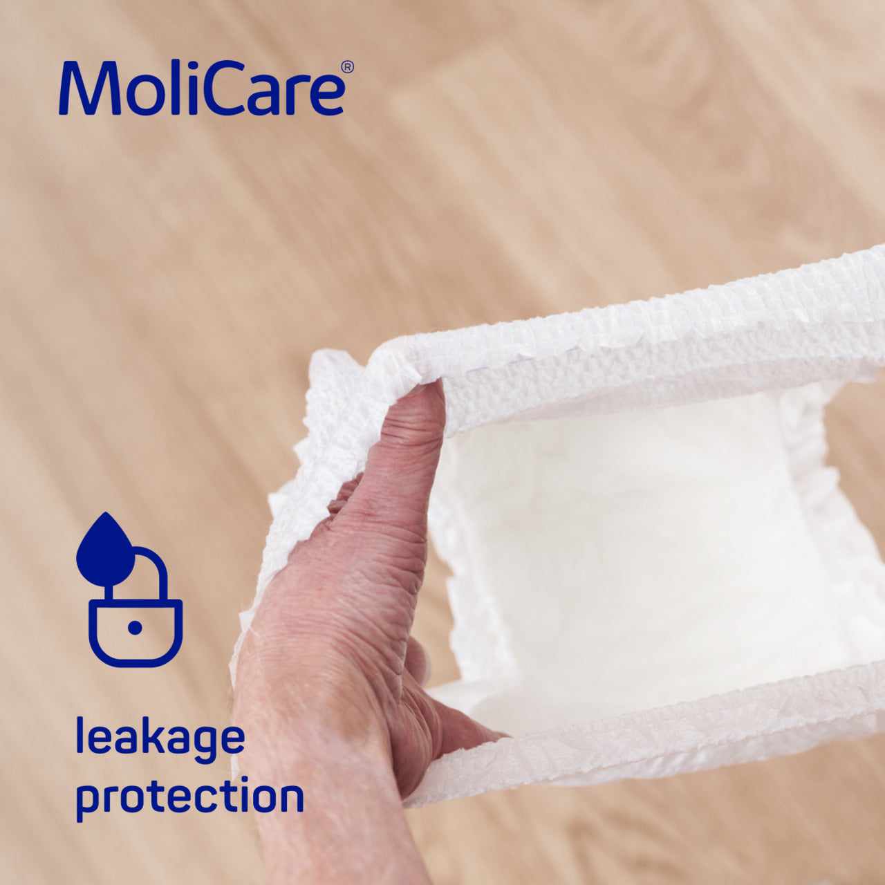 MoliCare product with leakage protection feature on a beige background