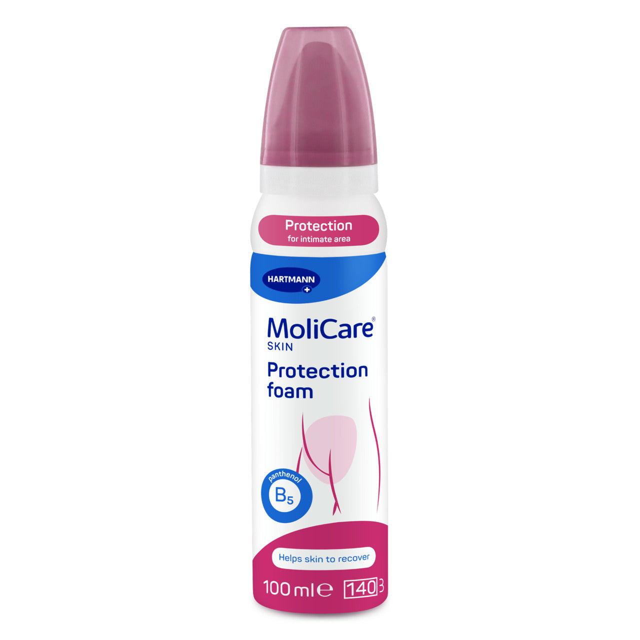 MoliCare skin protection foam bottle on a white background
