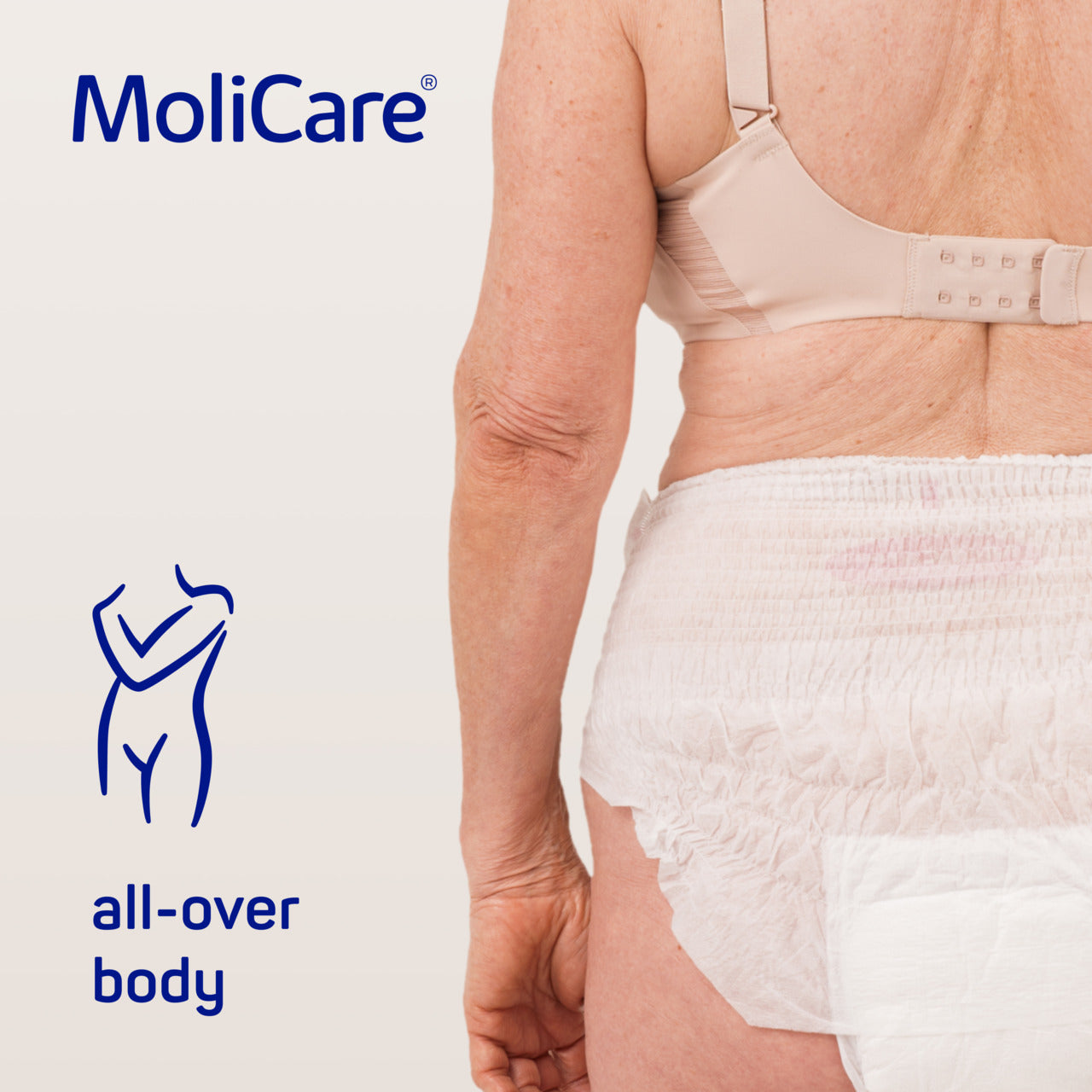 Person wearing MoliCare products with a focus on back support.