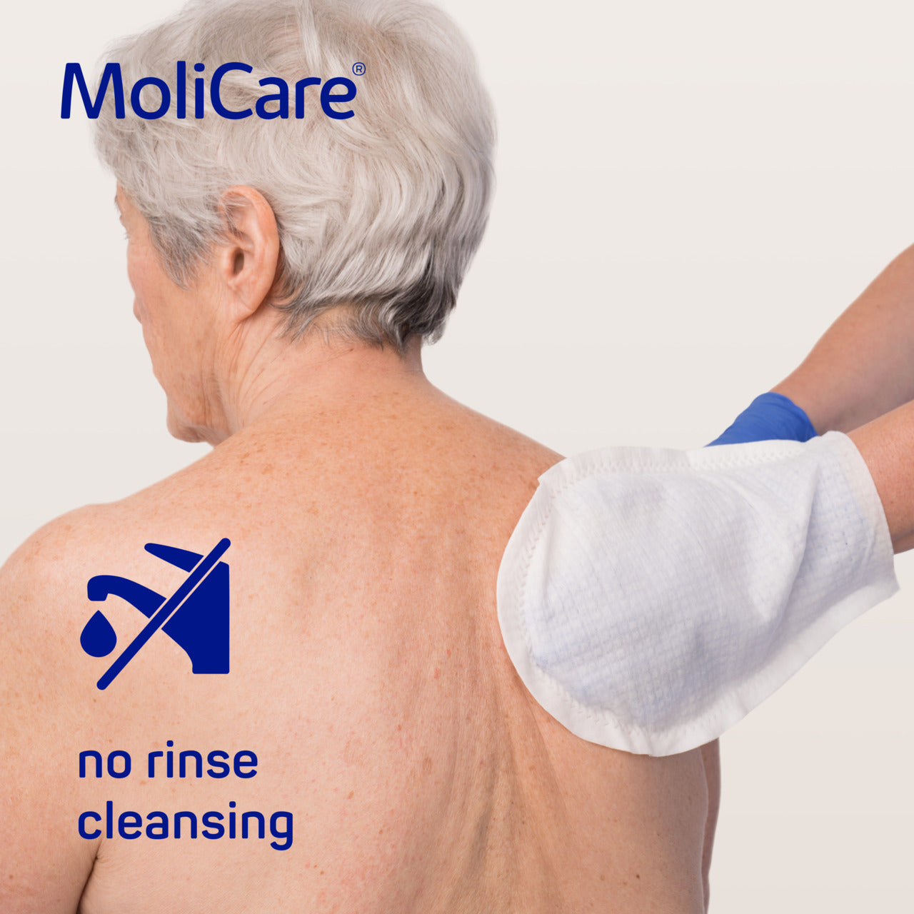 Person with a MoliCare product on their shoulder against a white background