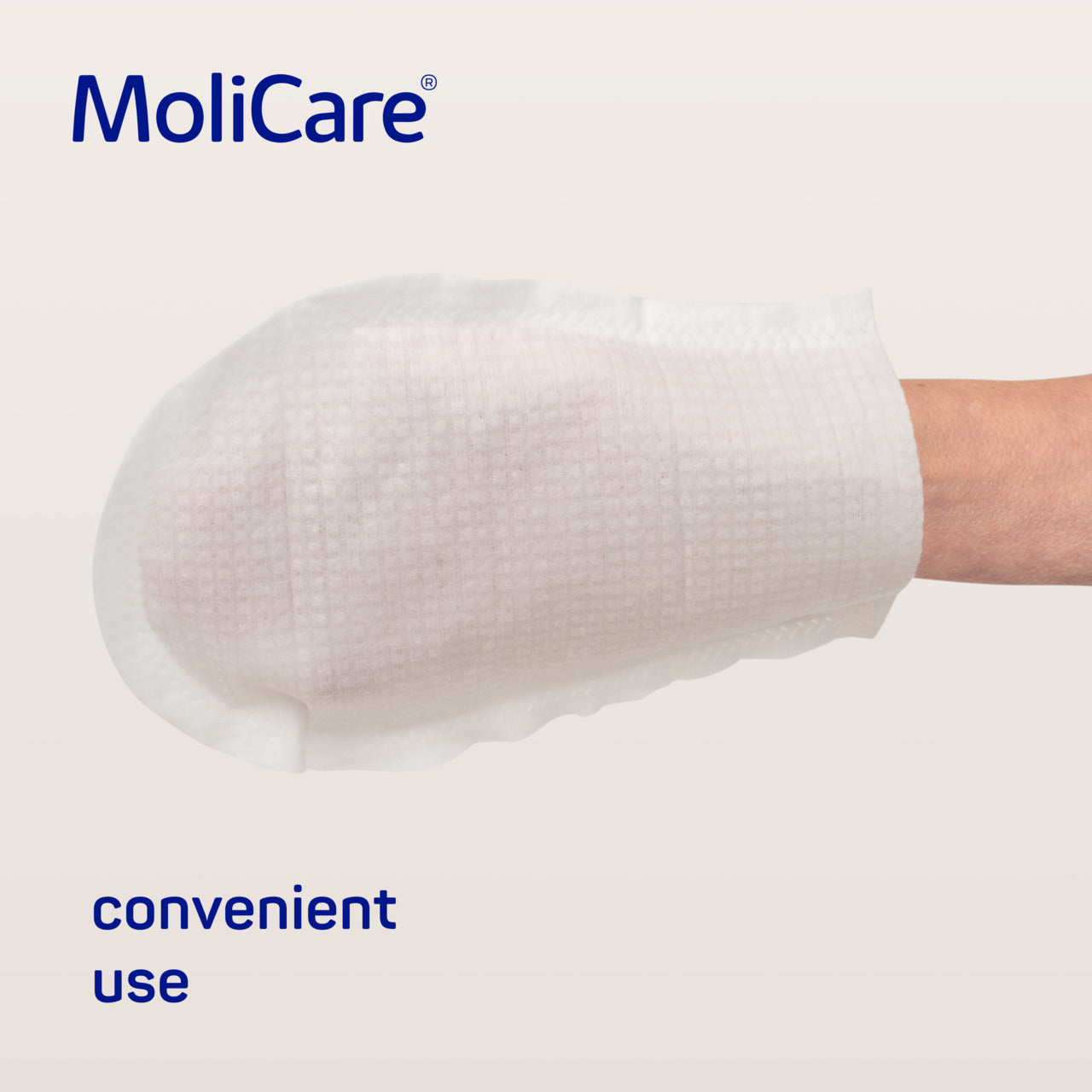 MoliCare product with a person's arm wearing it on a light background