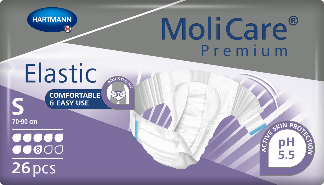 MoliCare Premium Elastic packaging with Hartmann logo on a white background
