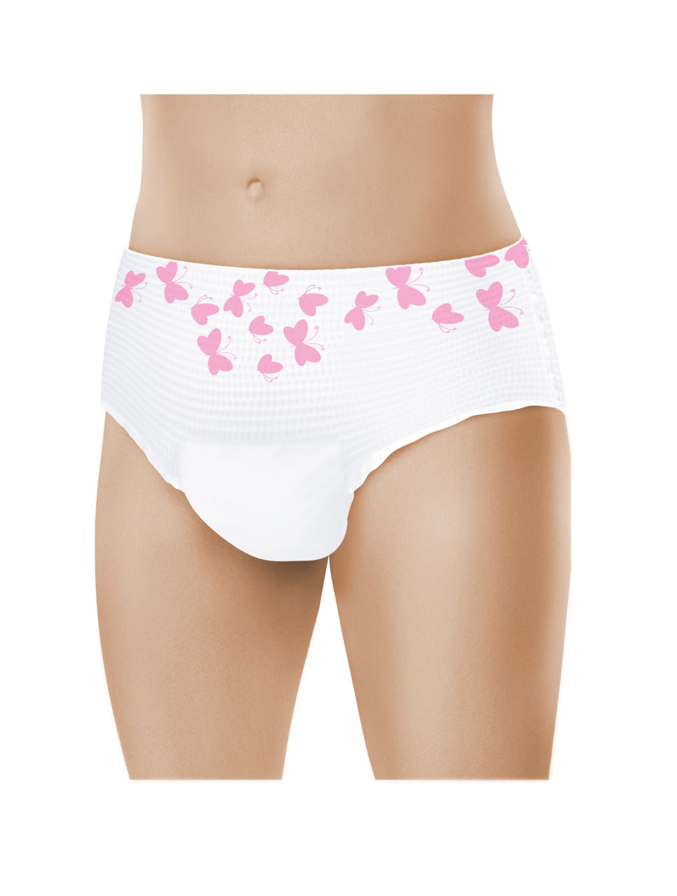 White underwear with pink bow pattern on a white background
