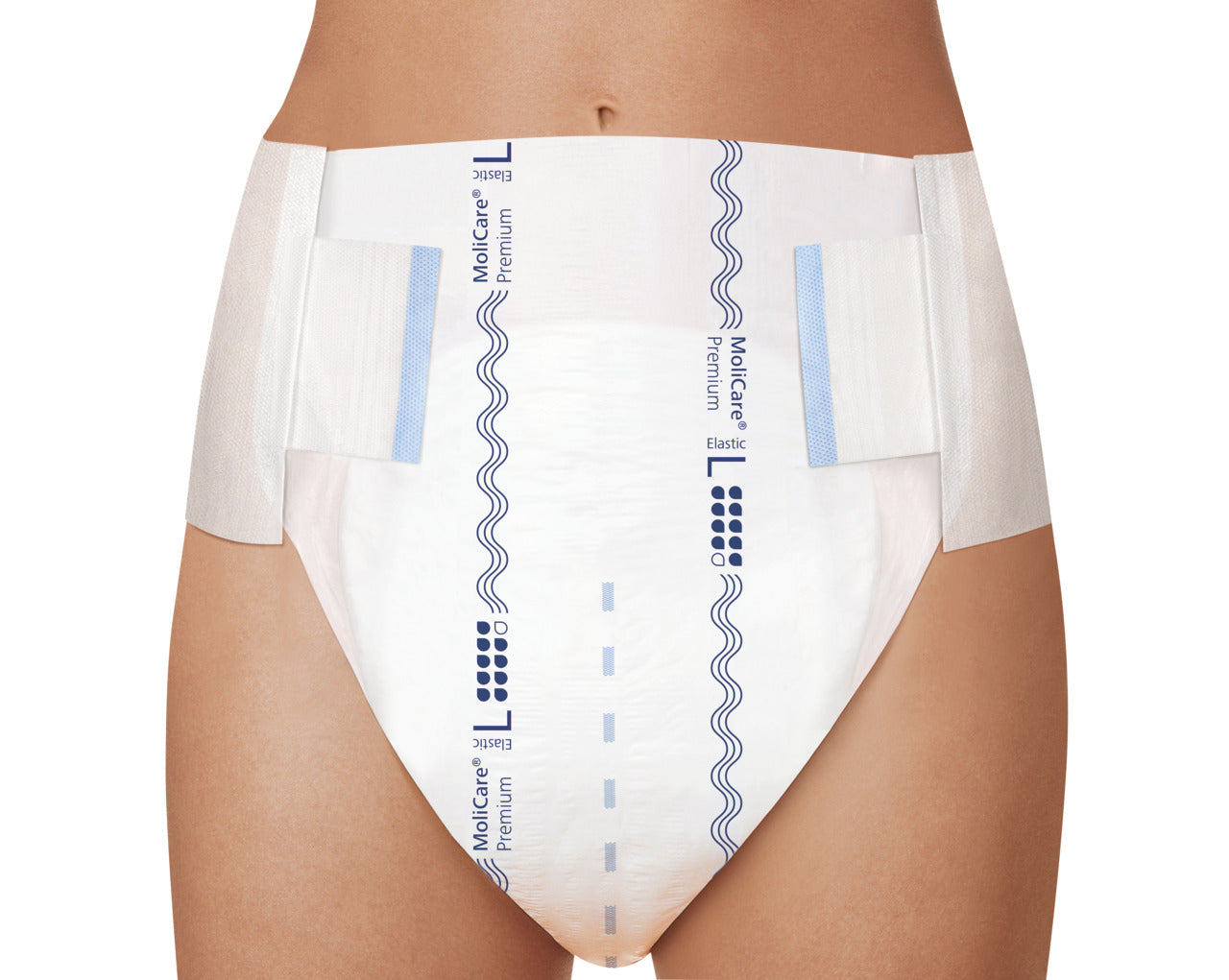 White incontinence pants with brand text on a white background