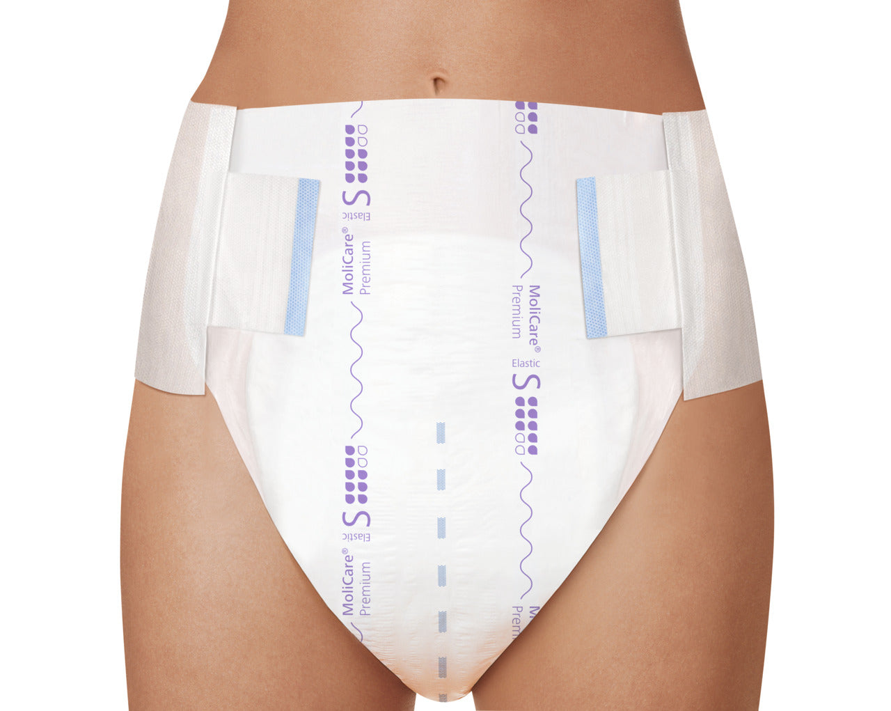 White incontinence pants worn by a person on a white background