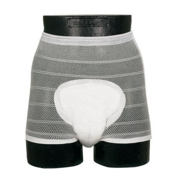 White mesh underwear with a white patch on a black background