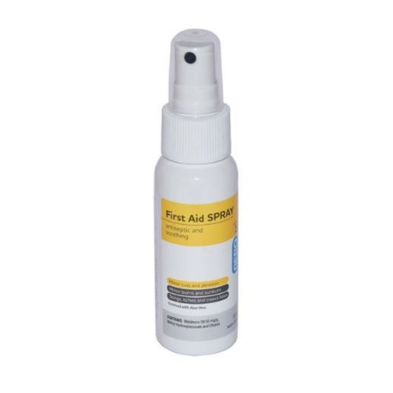 First aid spray bottle on a white background