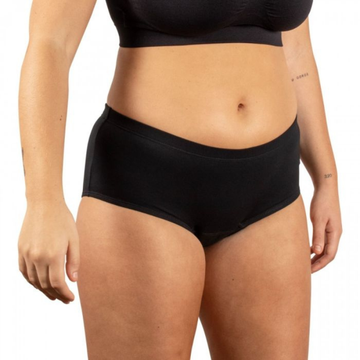 Person wearing black underwear on a white background