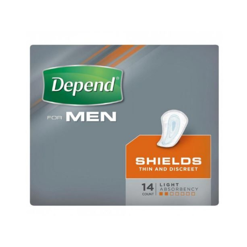 Depend Shields for men packaging on a white background