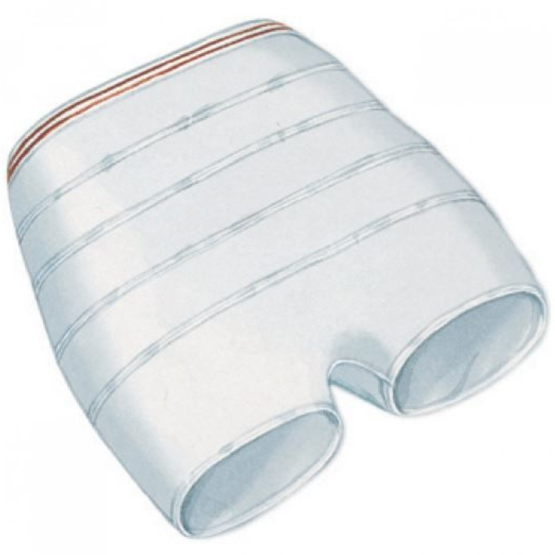 White plastic pipe with red stripes on a white background