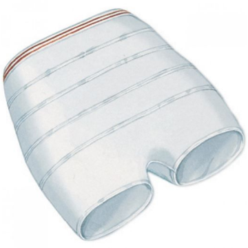 White plastic pipe with red stripes on a white background