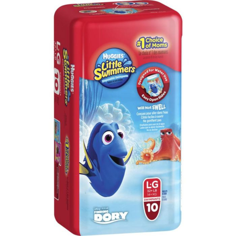 Nuggies Little Swimmers diaper package with Dory and Marlin on a white background