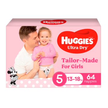 Huggies Nappies Ultra Dry Walker Girls Size 5 13-18kg 2118 (Box of 64)