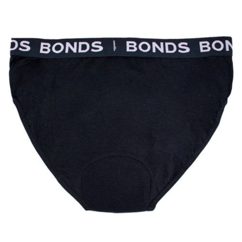 Black underwear with 'Bonds' brand logo on a white background
