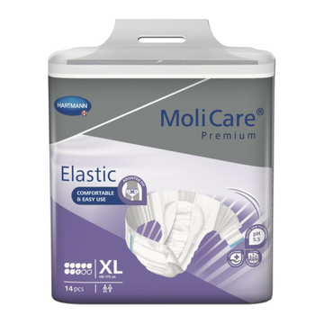 MoliCare Premium Elastic packaging with Hartmann logo on a white background