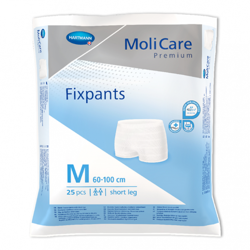 Packaging of MoliCare Premium Fixpants with product details on a white background