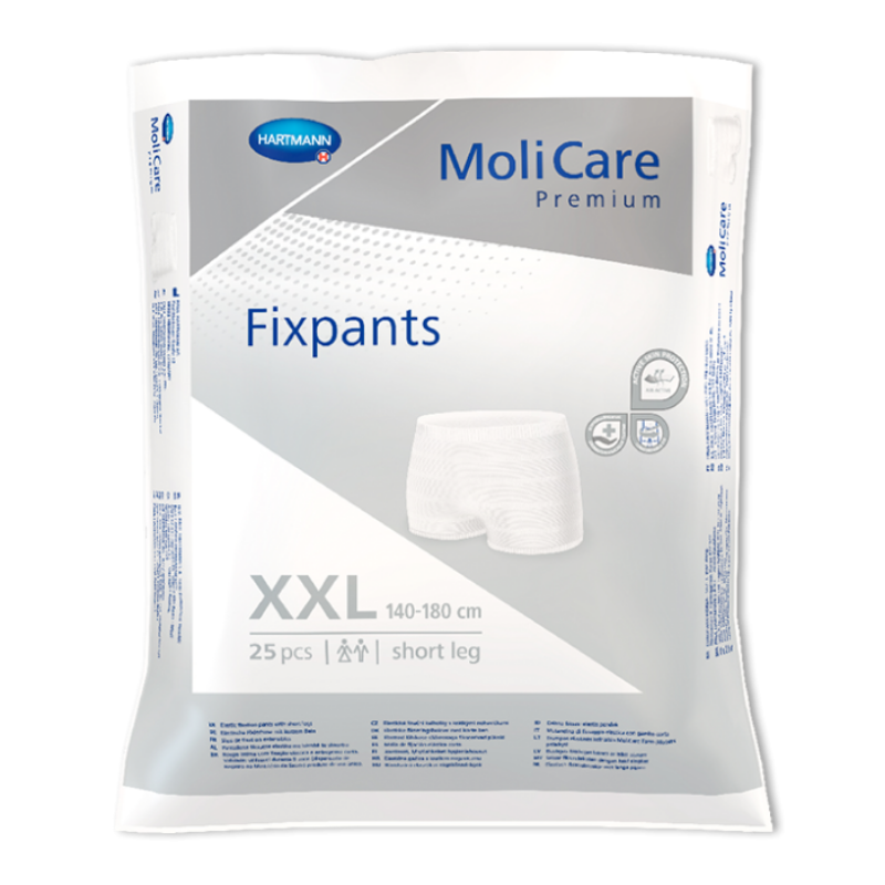 Packaging of MoliCare Premium Fixpants XXL with Hartmann logo on a white background