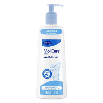 Molicare skin wash lotion bottle on a white background