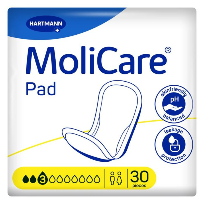 MoliCare pad packaging with branding and product details on a white background