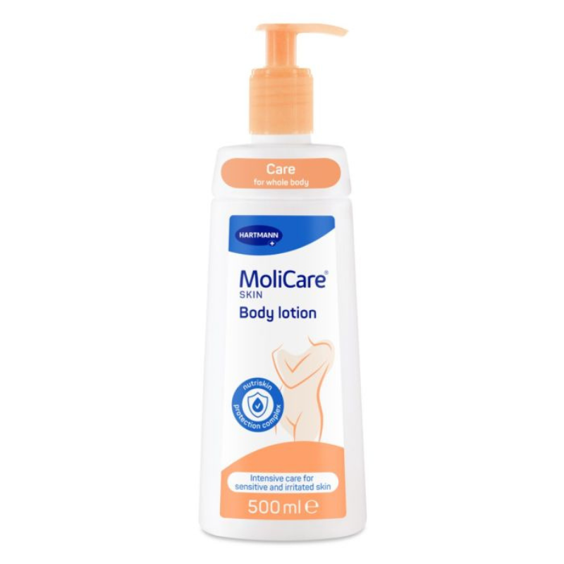 Molicare body lotion bottle on a white background