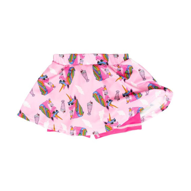 Pink skirt with colorful ice cream cone pattern on a white background
