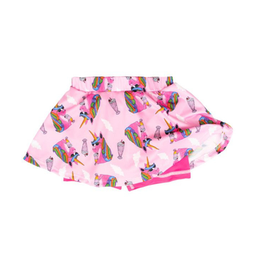 Pink skirt with unicorn and ice cream pattern on a white background