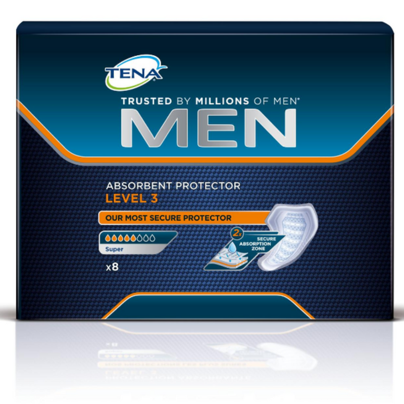 TENA Men's absorbent protector packaging on a white background