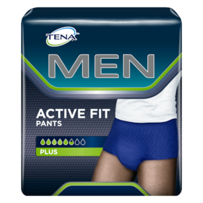 Pack of TENA Men Active Fit Pants on a white background