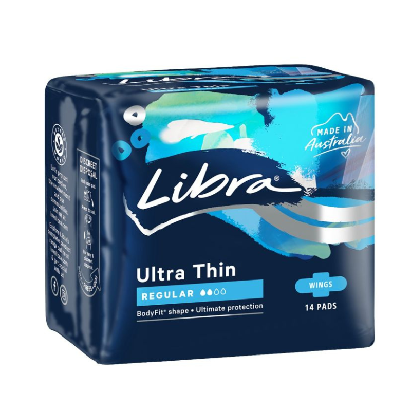 Libra ultra thin pads packaging on a white background