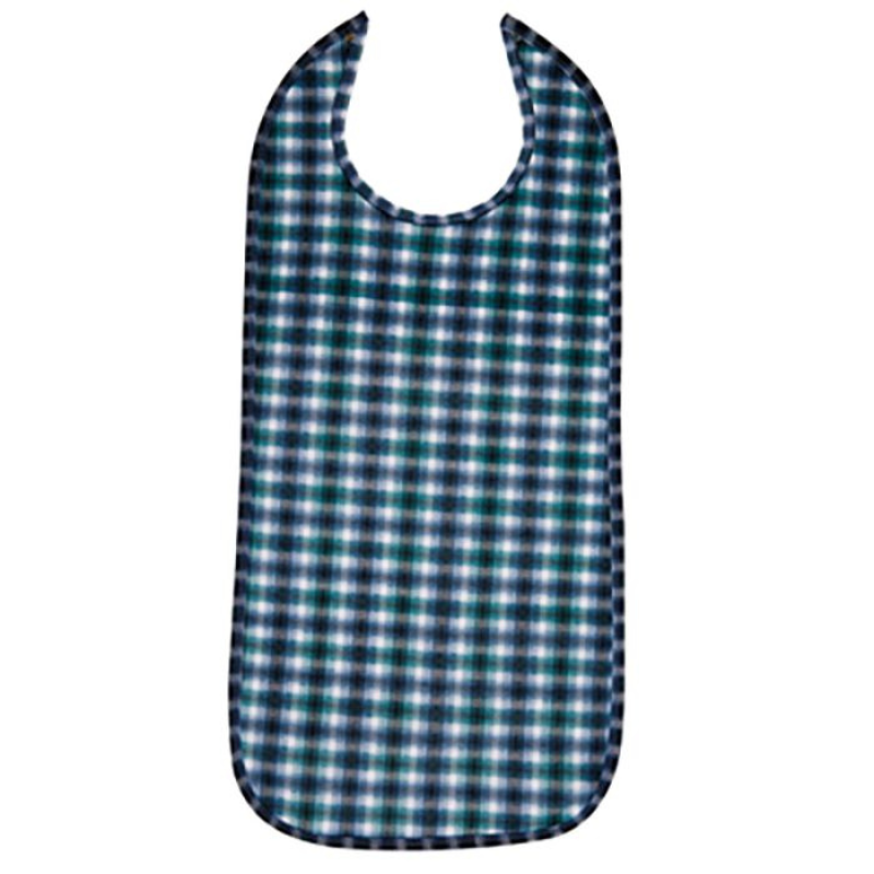 Plaid patterned bib on a white background