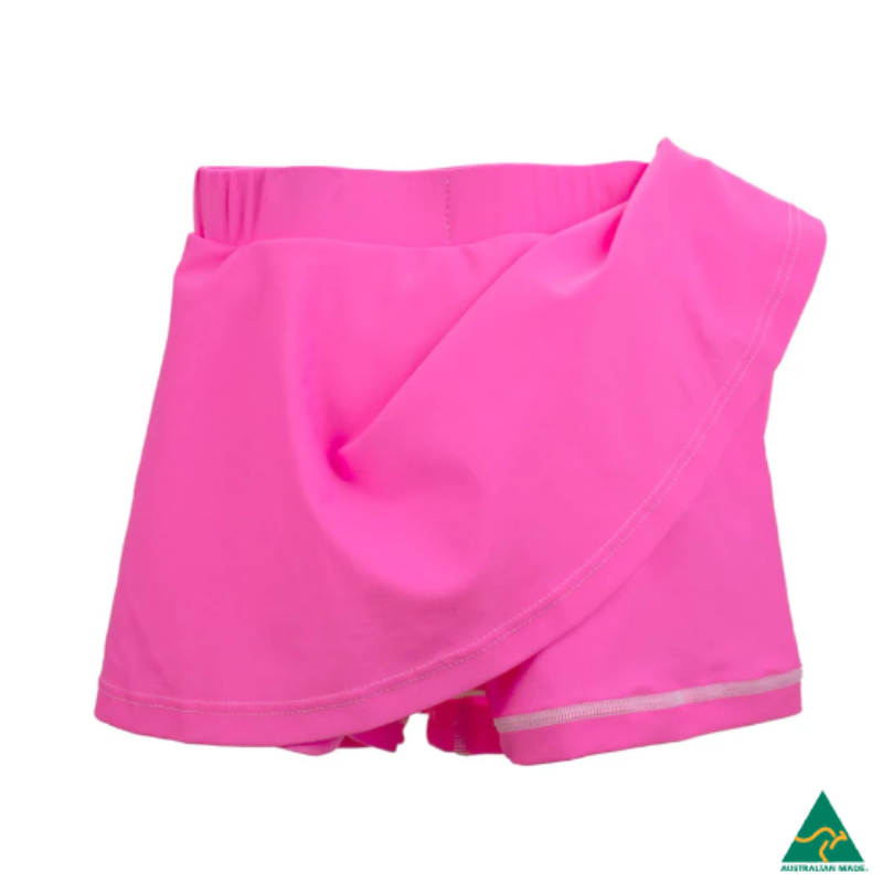 Pink shorts with a visible brand logo on a white background