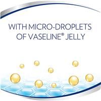Product label with micro-droplets of Vaseline Jelly on a blue background