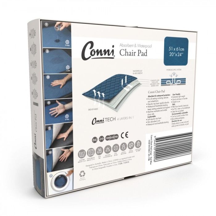 Packaging of Conni chair pad with product details on a white background