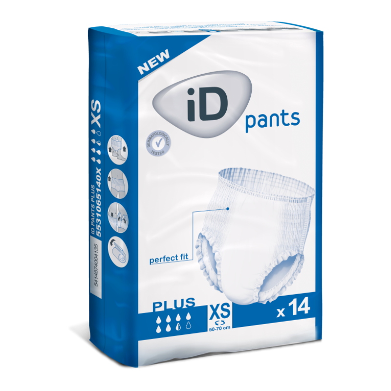 Package of iD pants on a white background