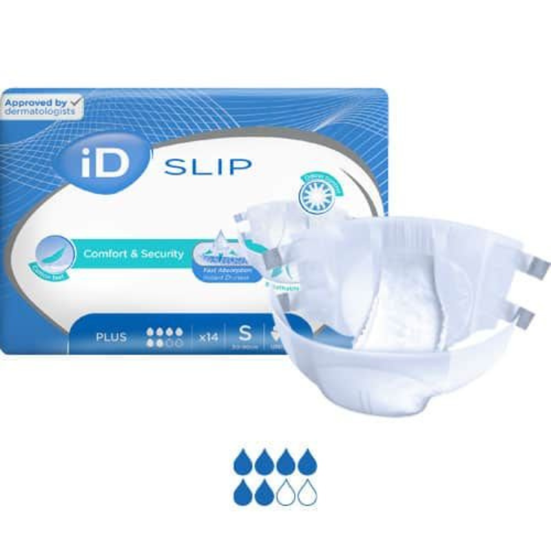 iD Slip product packaging with a diaper on a white background