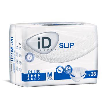 Package of iD Expert Slip adult diapers on a white background