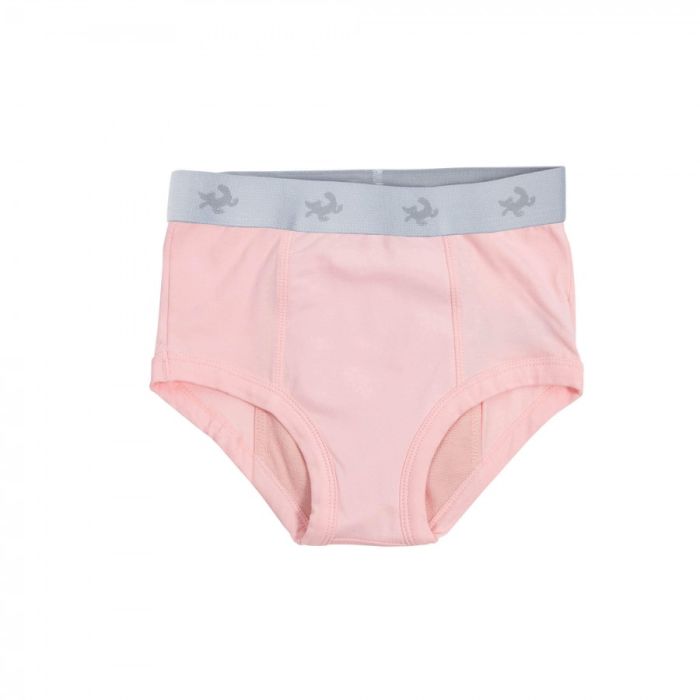 Pink underwear with a gray waistband on a white background