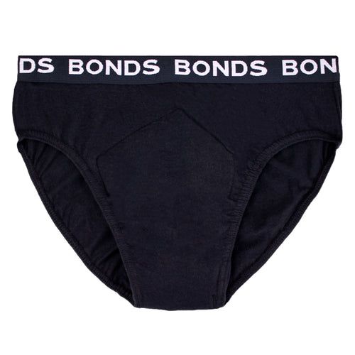 Black underwear with 'Bonds' brand logo on a white background