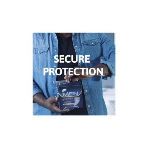 Person holding a box of Men's Health products with 'Secure Protection' text overlay.