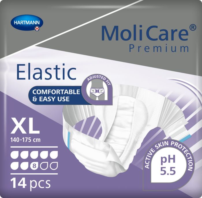 MoliCare Premium Elastic packaging with Hartmann logo on a white background